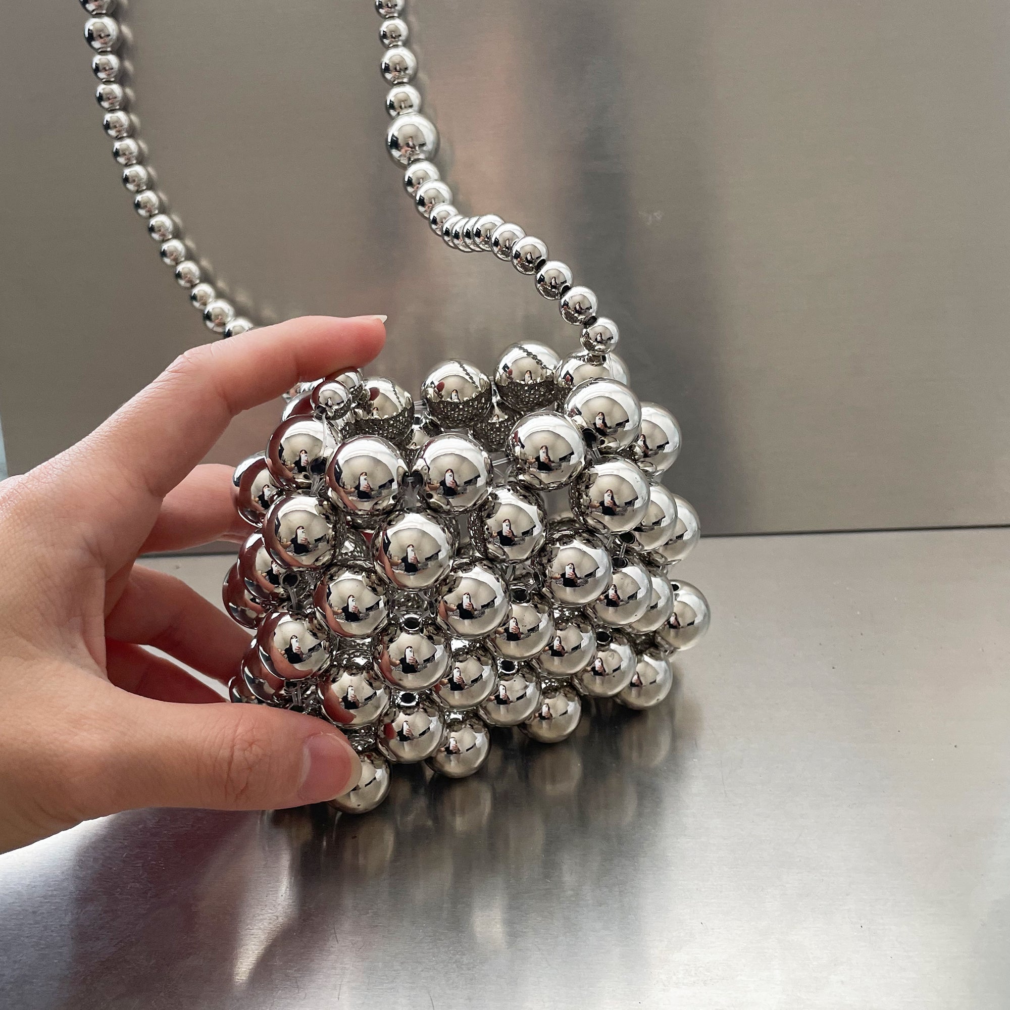 Silver Beaded Mini Bag