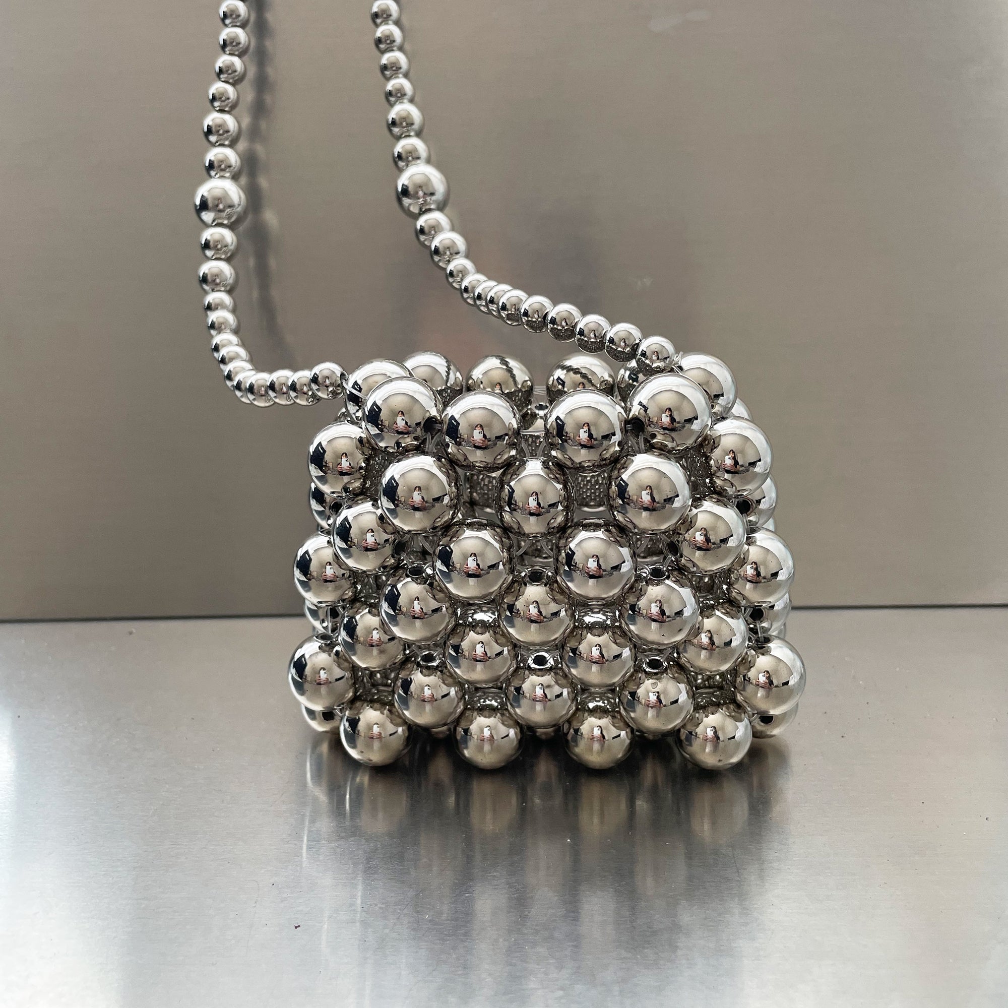 Silver Beaded Mini Bag